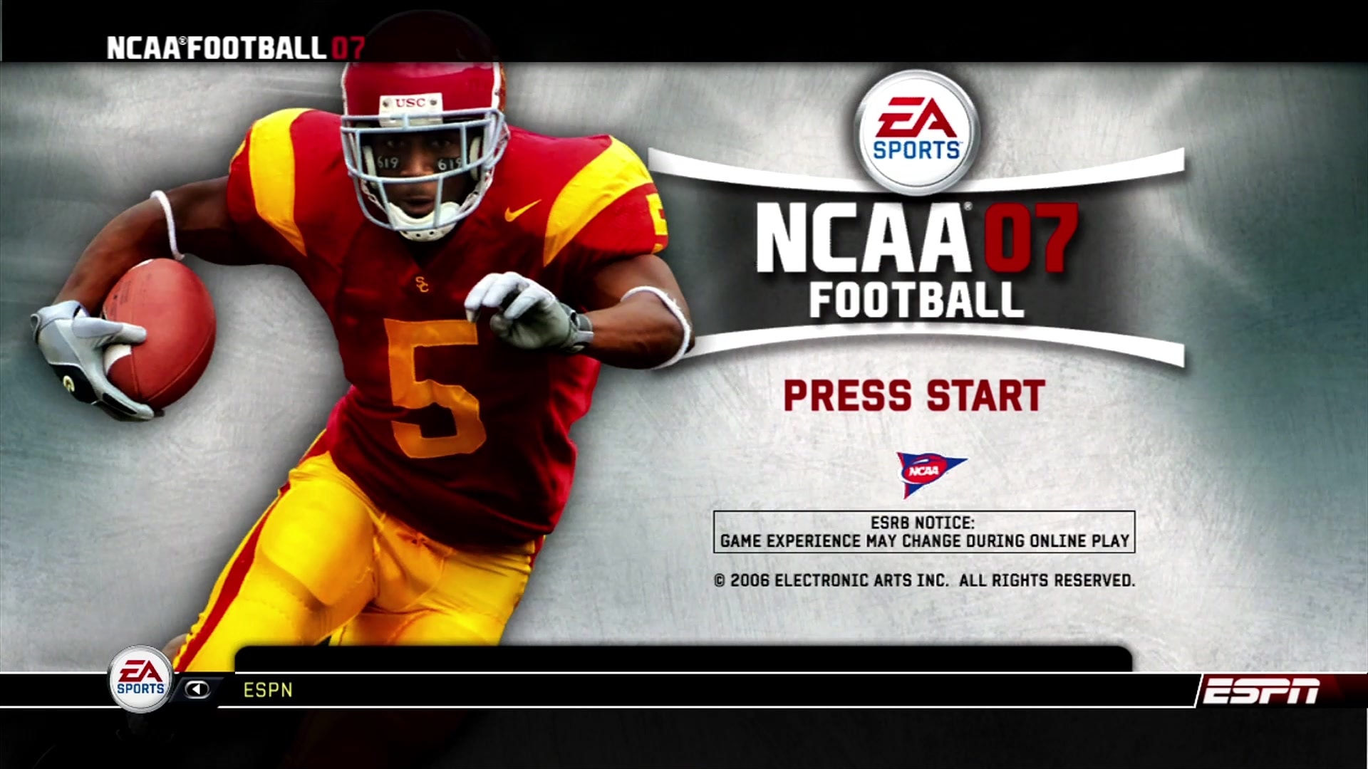 NCAA Football 07 title screen for Xbox 360